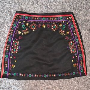 Suede Embroidered Mini Skirt